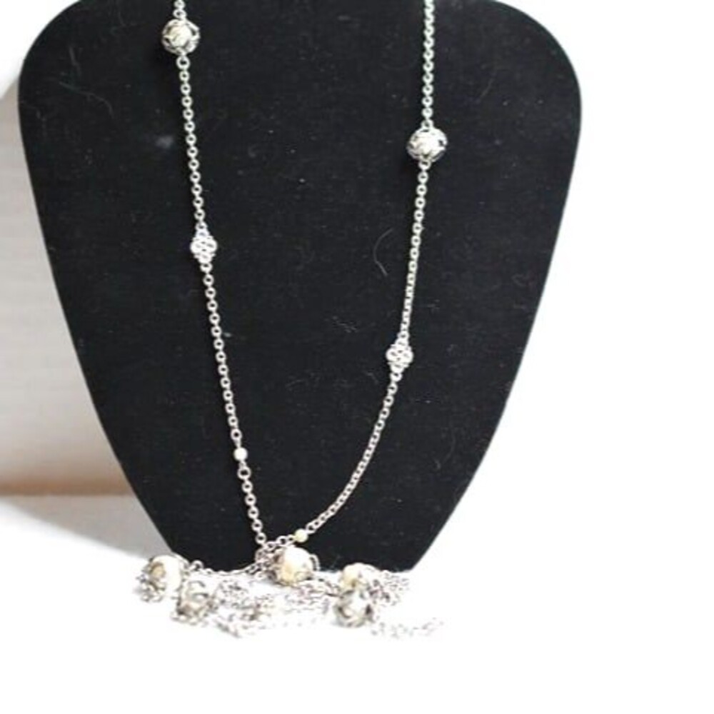 Voguish Premier Designs 44 Inch Single Strand Silver Tone Faux Pearl Necklace